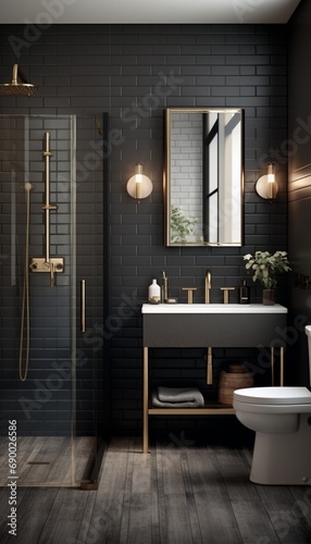 The chic bathroom in Industrial Chic Resting Haven  featuring subway tiles  