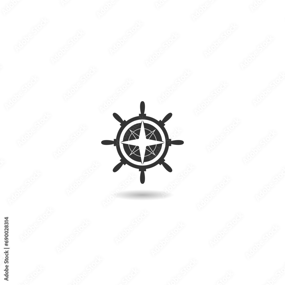 Ship wheel logo design concept  icon with shadow