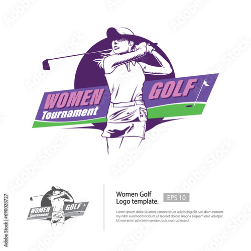 Woman Golf logo vector with a woman golf player silhouette for your golf club. 