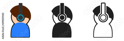 Icon set of Listener Symbol, Wearing Headphones