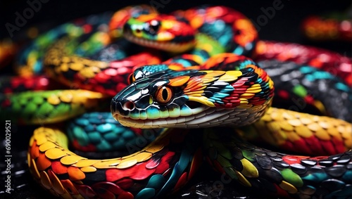 Colorful snakes on a black background