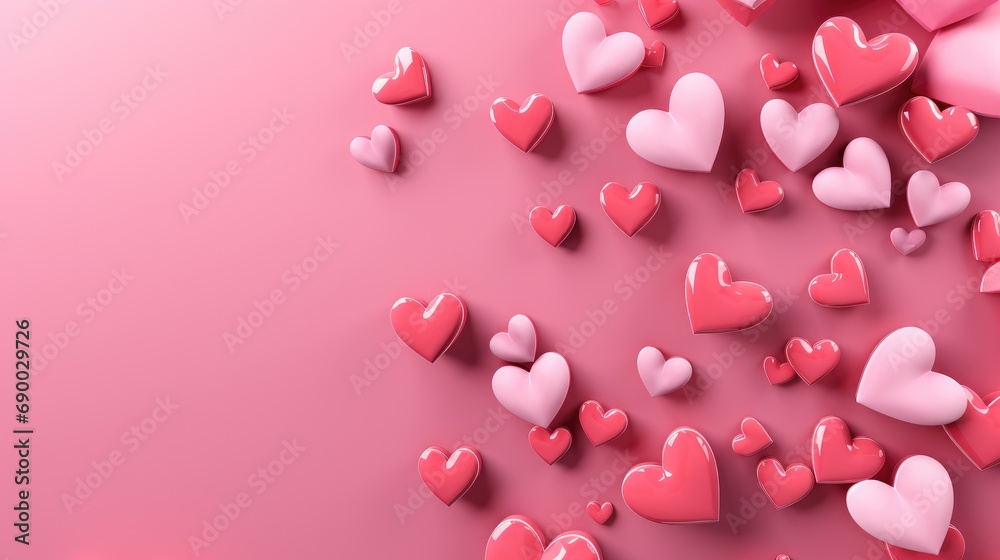 Cute romantic print on a background of pink hearts. The texture of the festive background for Valentine's day, romantic wedding design.