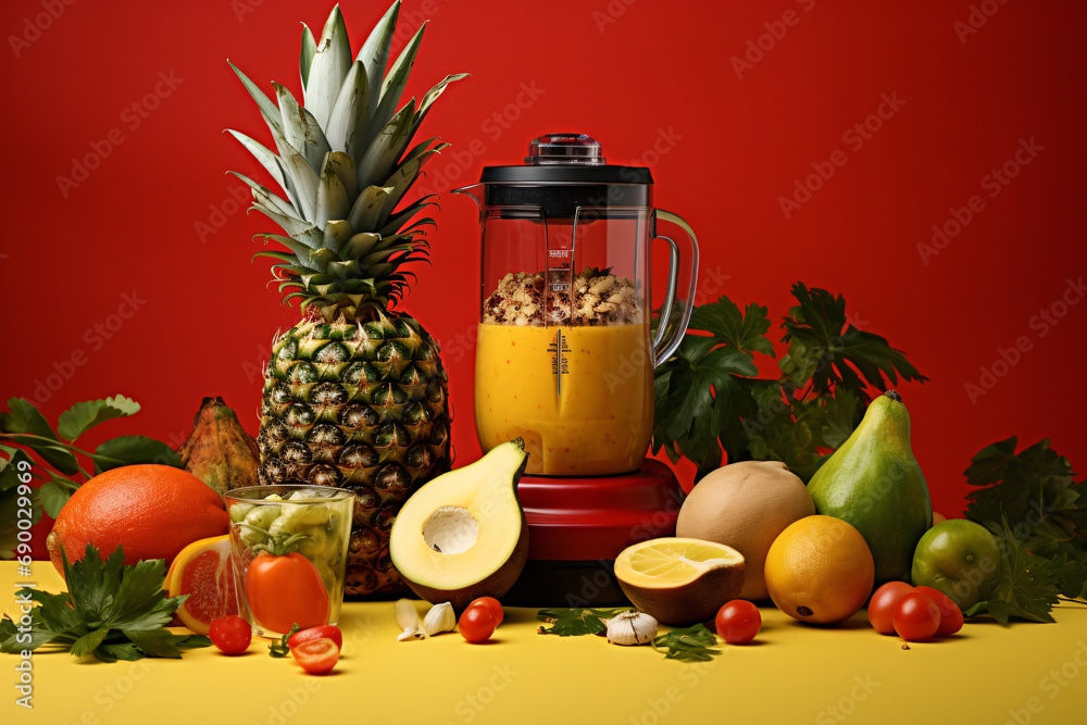 Fruit Blender with Tomato, Pineapple, and Avocado
