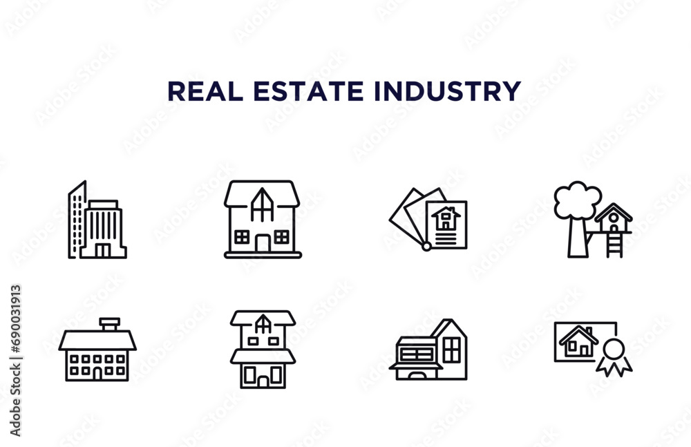 outline icons set from real estate industry concept. editable vector