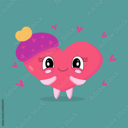 Love yourself funny concept. Cute smiling heart. Hugs and kisses. Happy Valentine's day vector card