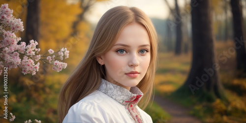 A Beautiful Russian girl Portrait in distance blurred background of nature