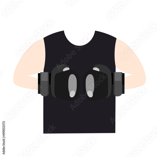 Illustration with  
boxing gloves in sportswear. Training, boxing.
vector illustration.