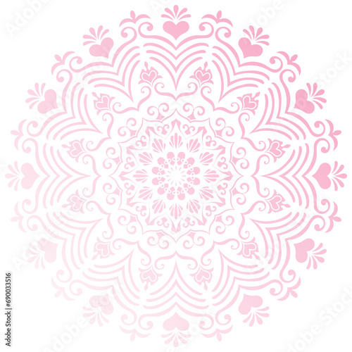 A pink mandala depicting love in bright colors on a white background for the background.
