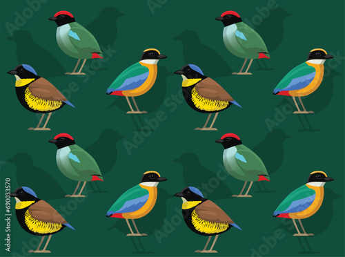 Bird Pitta Cartoon Cute Seamless Wallpaper Background