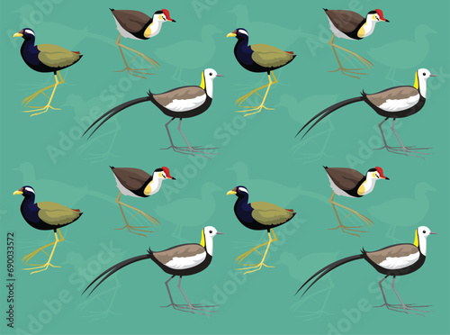 Bird Jacana Cartoon Cute Seamless Wallpaper Background