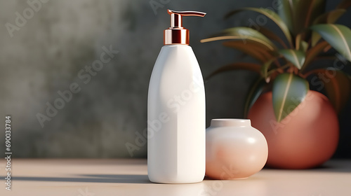 beauty cosmetic bottle mockup of skin care medical, cleanser of facial foam lotion, makeup for face, container packaging of healthycare branding. Generative Ai photo