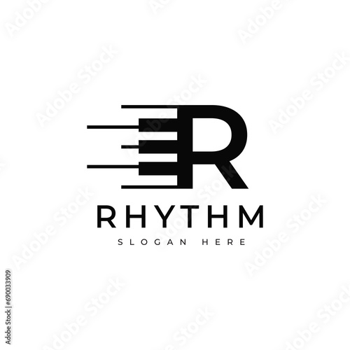 letter r piano tune rhythm musical logo design graphic vector