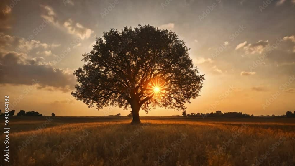 The Sun Rising Behind A Single Tree