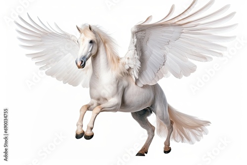 A mythical white Pegasus, symbolizing magic and beauty in isolated illustration. © Andrii Zastrozhnov