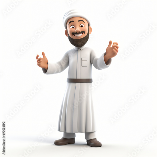3d render boy cartoon character modern muslim isolated generative AI