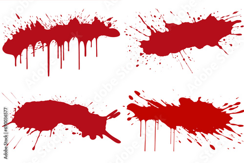red paint splatter set isolated on transparent background - Design element PNG cutout photo