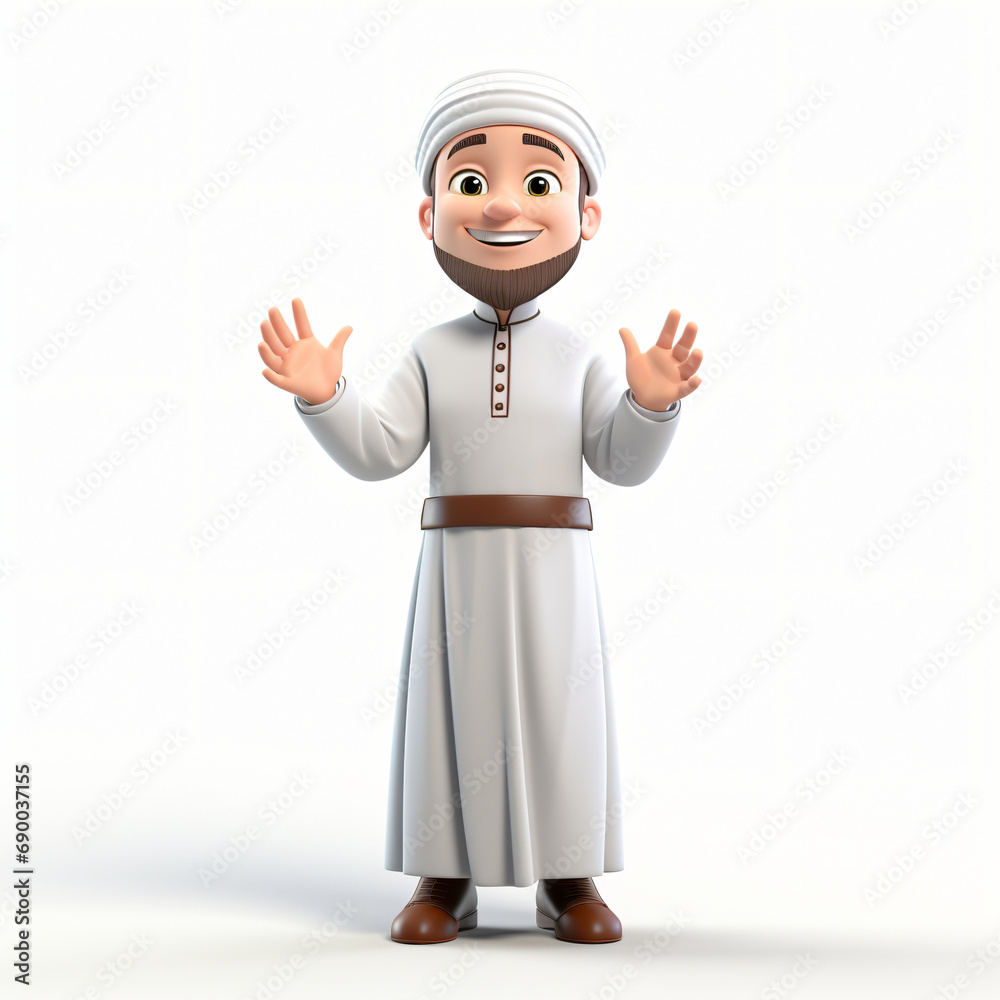 3d render boy cartoon character modern muslim isolated generative AI