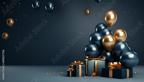 Celebrate in Style: Glossy Metallic Decor with Dark Blue and Golden Accents for Birthdays New year father's day photo
