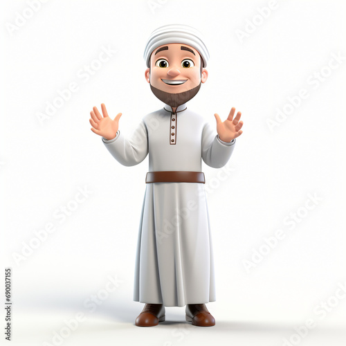 3d render boy cartoon character modern muslim isolated generative AI