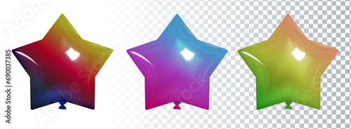Set of 3d star balloons. Realistic  vector illustration.