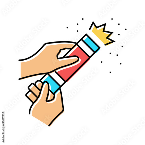 hands blow up the confetti popper color icon vector. hands blow up the confetti popper sign. isolated symbol illustration