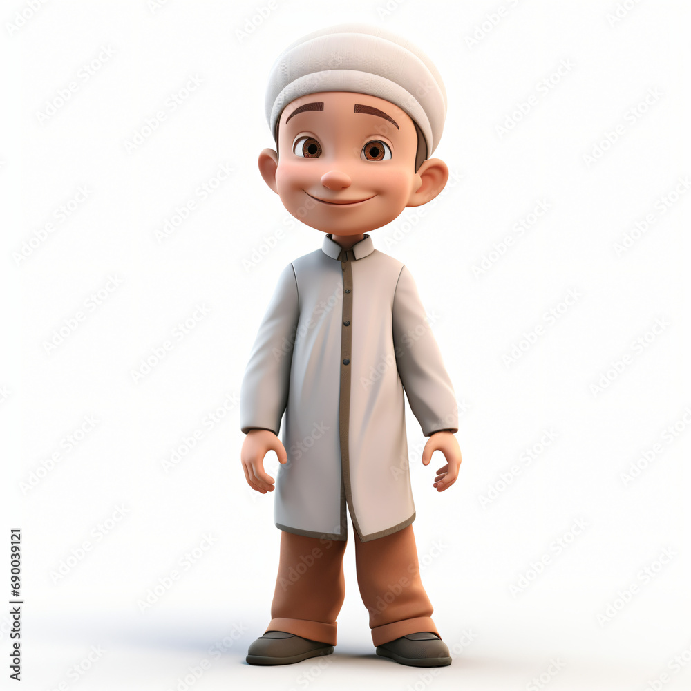 3d render boy cartoon character modern muslim isolated generative AI 3d render boy cartoon character modern muslim isolated generative AI