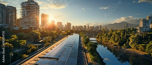 modern city and solar panels . photo