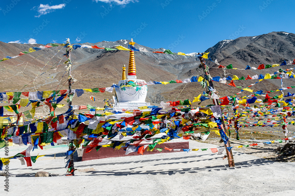 prayer flags in a buddhist stupa area