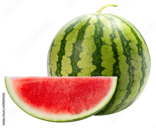 Fresh Watermelon isolated on white background, Giant Seedless Watermelon isolated on white with clipping path.