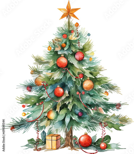 Watercolor Christmas tree with ball