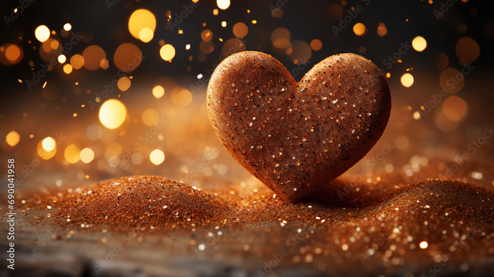Fototapeta premium Sprinkled Shining Sand Heart For Love With Glowing Background Happy Valentines Day_AI