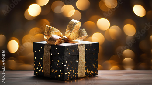 Elegant black and gold gift on a sparkling bokeh background © mutom