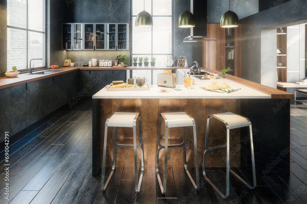 Luxury Penthouse Loft Kitchen  - 3D Visualization