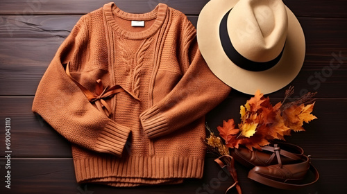 Fashion autumnal outfit Knitted brown sweater