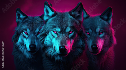 Beautiful Illustration of Cute family of Black Wolf Colorful background