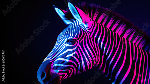 Beautiful Illustration of Cute Zebra Face on Black background