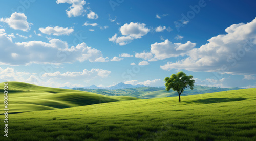 a green grass field with a tree  beauty landscapes