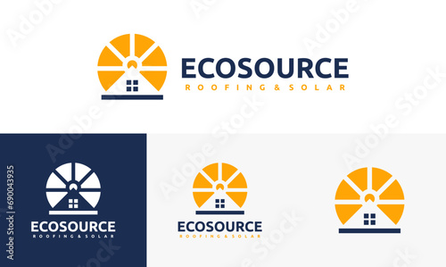 eco source logo illustration design. combination of roofing and solar symbol. simple logo environmentally friendly source