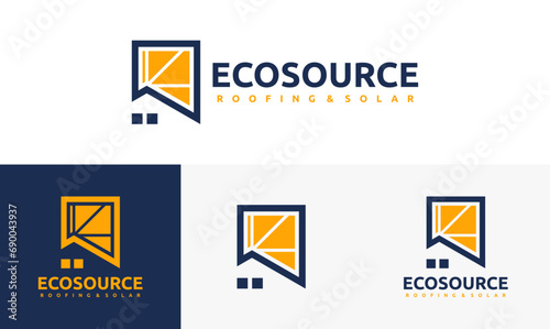 eco source logo illustration design. combination of roofing and solar symbol. simple logo environmentally friendly source photo