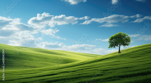 a green grass field with a tree, beauty landscapes
