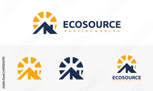 eco source logo illustration design. combination of roofing and solar symbol. simple logo environmentally friendly source