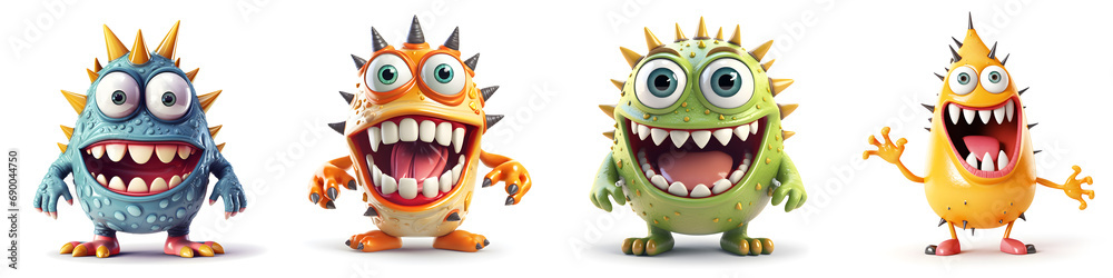 Fototapeta premium funny 3D monster character set isolated on white background