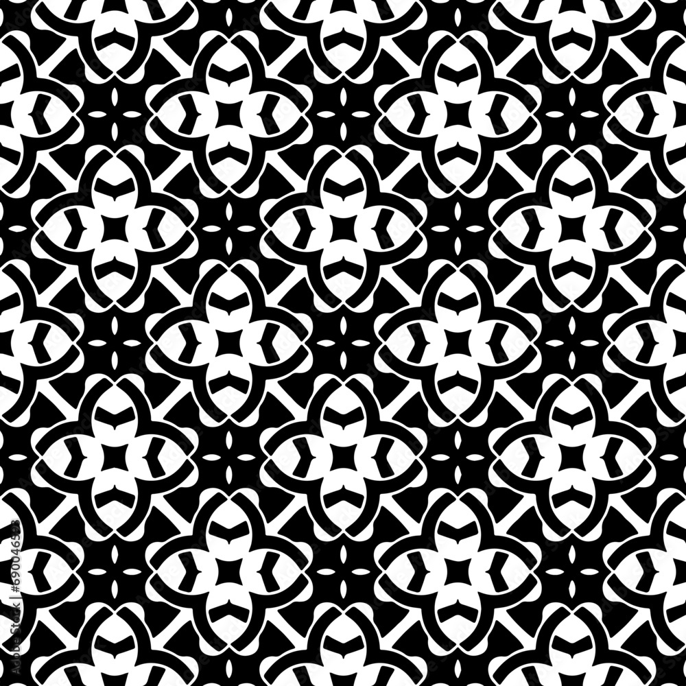 Wallpaper with Seamless repeating pattern.  Black and white pattern . Abstract background. Monochrome texture  for web page, textures, card, poster, fabric, textile.