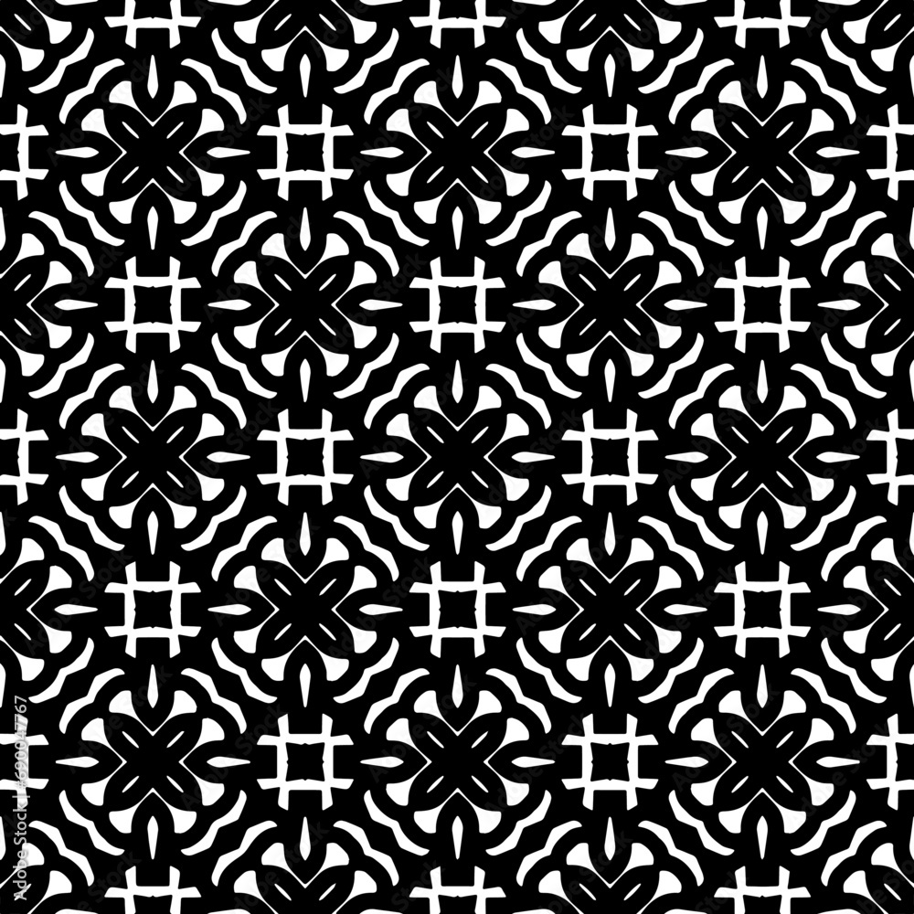 Wallpaper with Seamless repeating pattern.  Black and white pattern . Abstract background. Monochrome texture  for web page, textures, card, poster, fabric, textile.