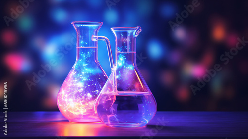 Glowing chemical glassware