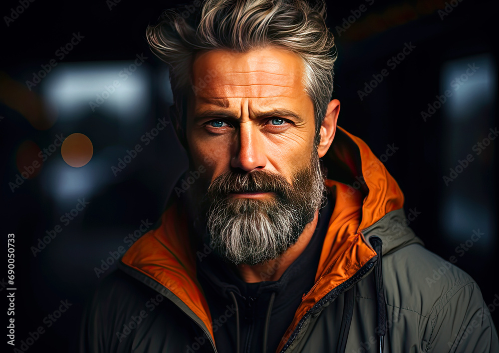 Fototapeta premium Portrait of an attractive middle-aged man with a gray beard
