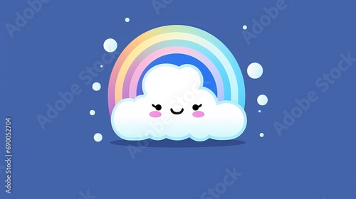 Cheerful smiling cloud after rain heralding clear skies and good weather, blue background, playful childlike illustration with happy cloud in sky exudes positivity, optimism and sense of fun photo