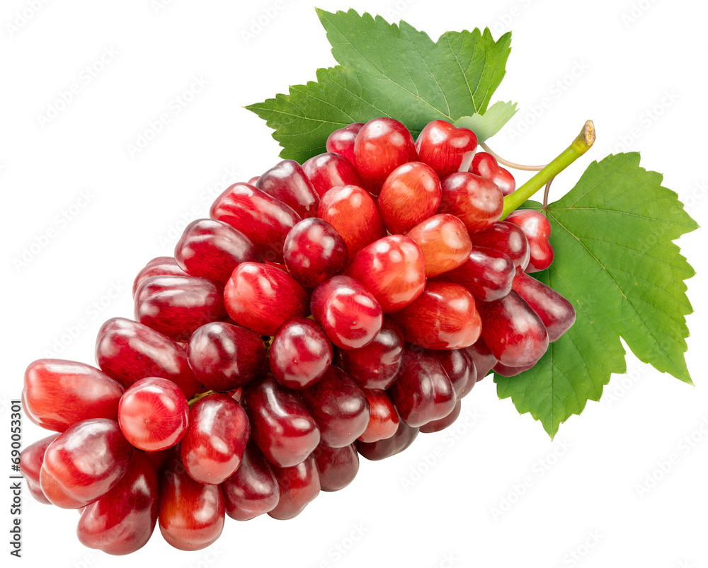 Red Shine Muscat grape with leaves isolated on white, Red Shine Muscat Grape isolated on white background With clipping path.