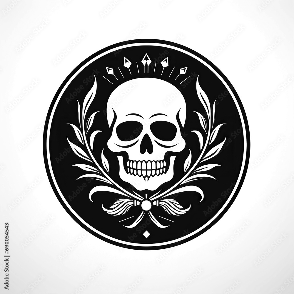 round logo emblem symbol with a black skull on white isolated background