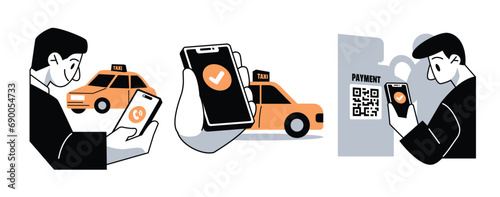 Taxi Payments Contactless Payment Vector Illustration Set